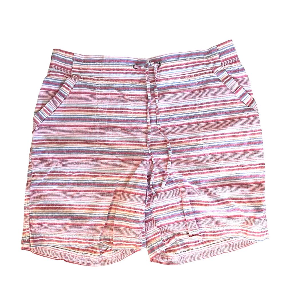 Talbots Pink & White Stripe Linen Blend Bermuda Shorts Tie Waist with Pockets 10